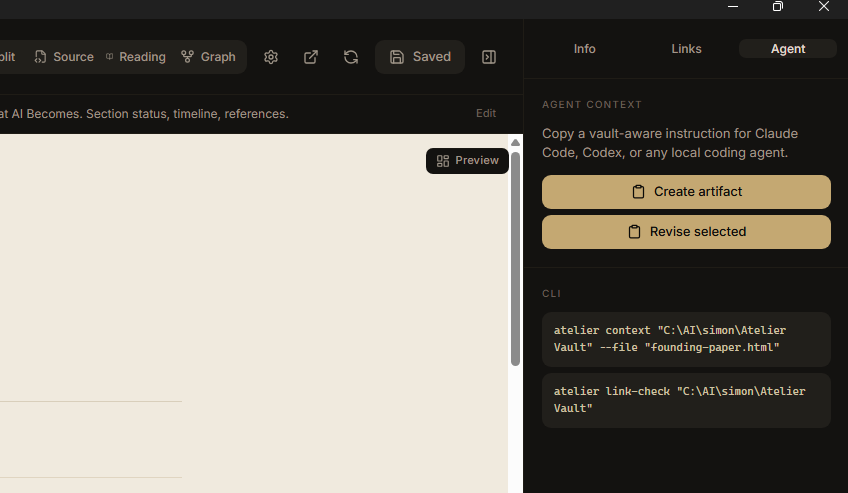 atelier CLI invocation showing JSON output